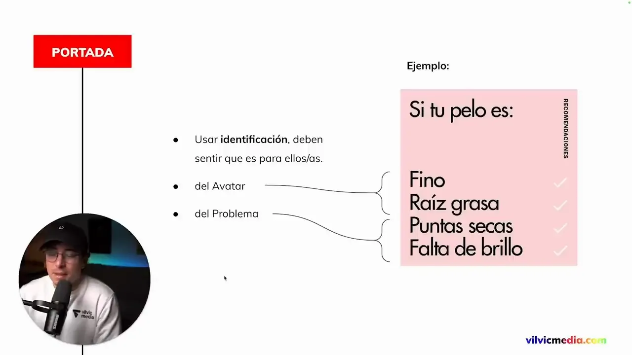 Ejemplo de ángulo de venta según el avatar, el problema y el tipo de pelo