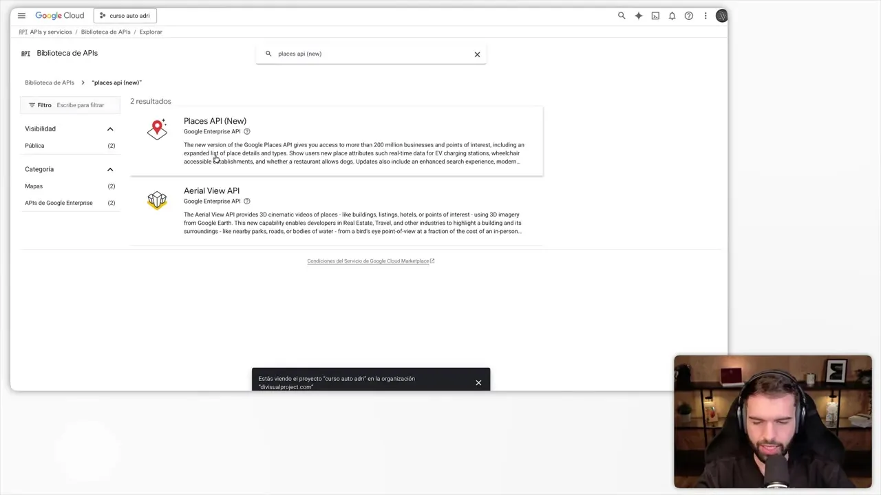 Biblioteca de APIs de Google Cloud con la búsqueda de Places API (New)