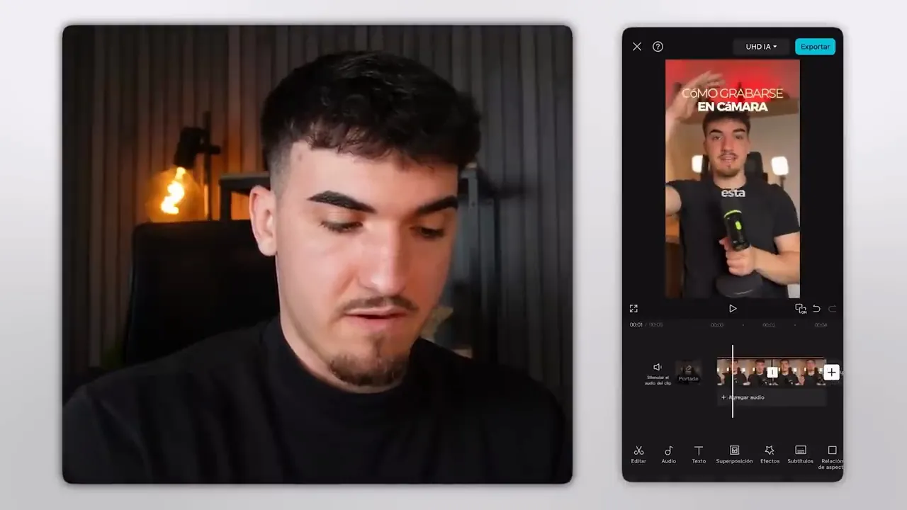 Vídeo vertical en el editor de CapCut del móvil con la línea de tiempo