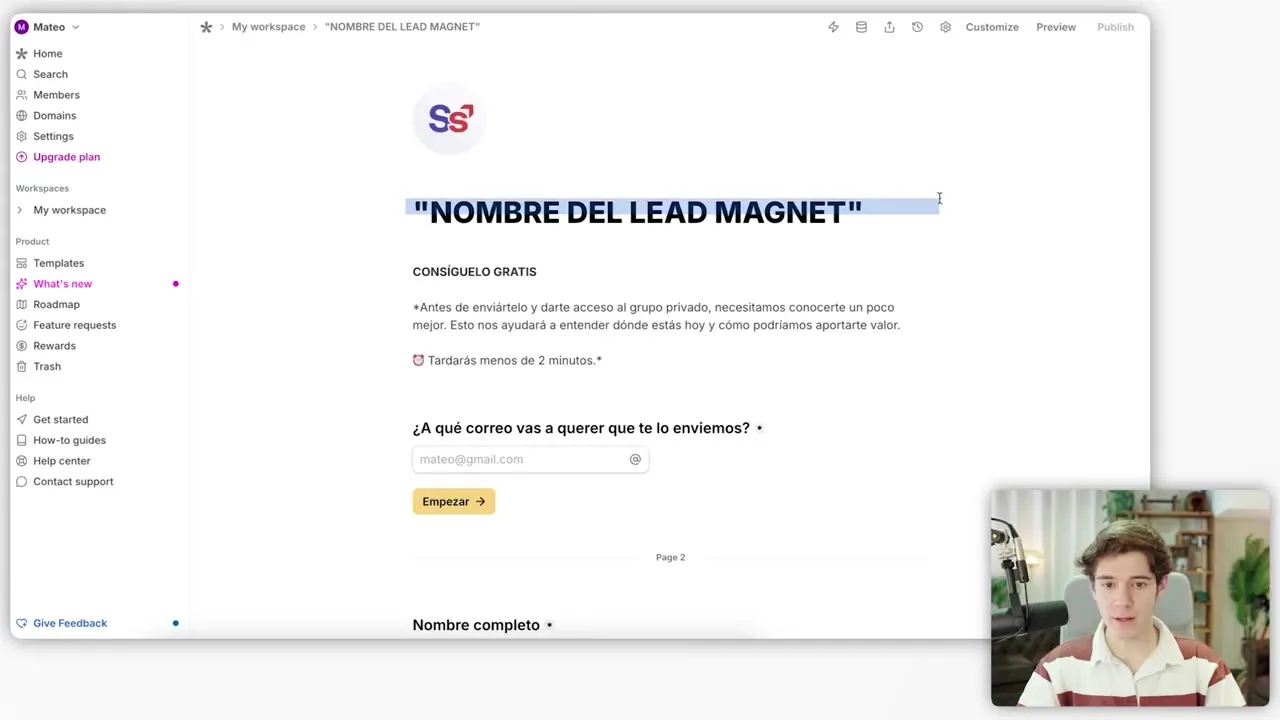 Formulario de encuesta creado en Tally con el lead magnet y las primeras preguntas