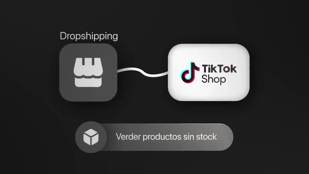 Gráfico con el icono de una tienda y el logo de TikTok Shop sobre el texto vender productos sin stock